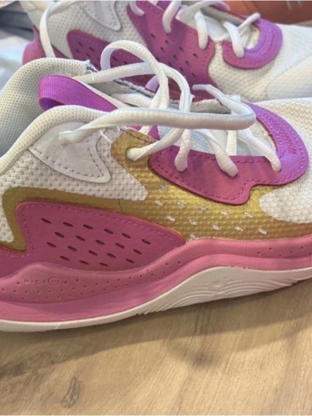 Under Armour Kids White and Pink Sneakers